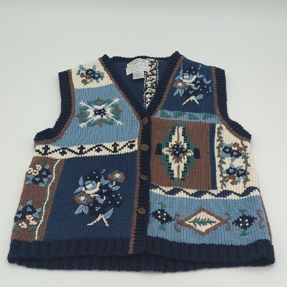 Vintage Christopher & Banks Knit Vest Women's Small Hand Embroidered Buttons - Picture 1 of 11
